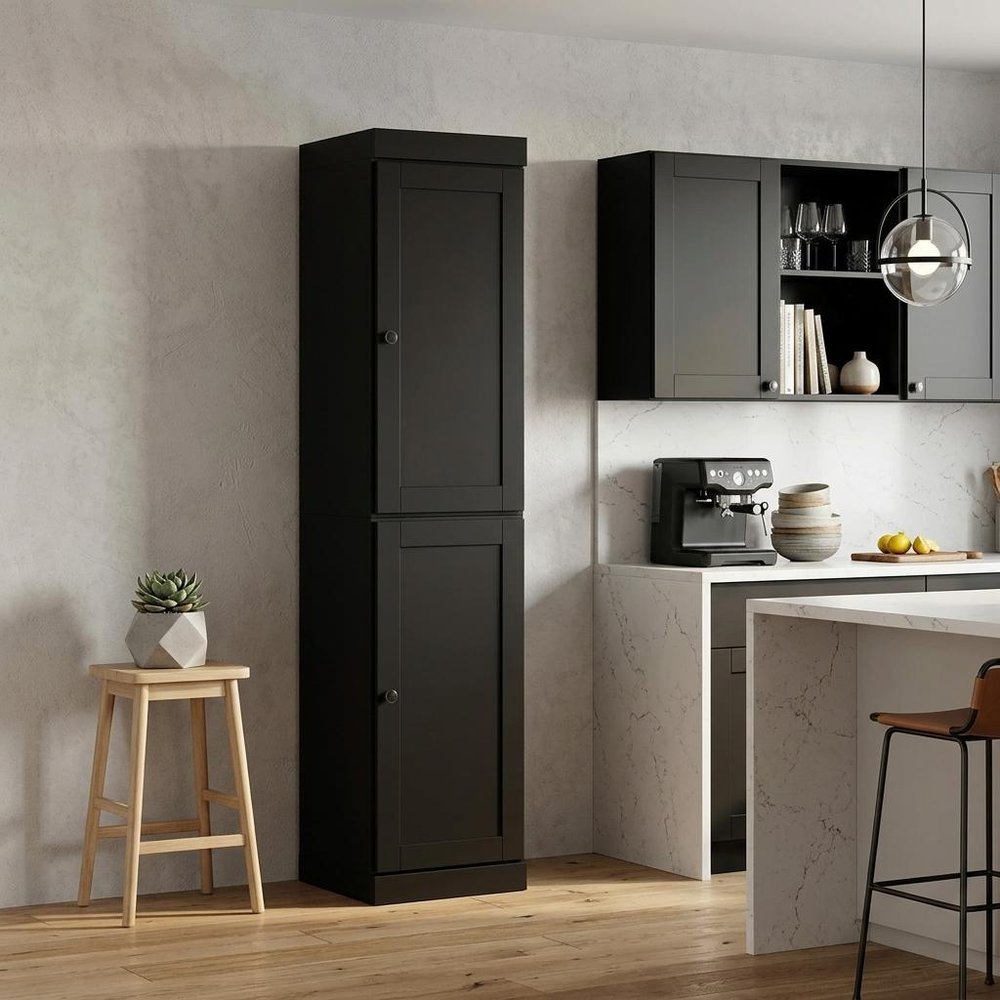 72" Black Solid Wood Two Door Pantry Or Storage Closet