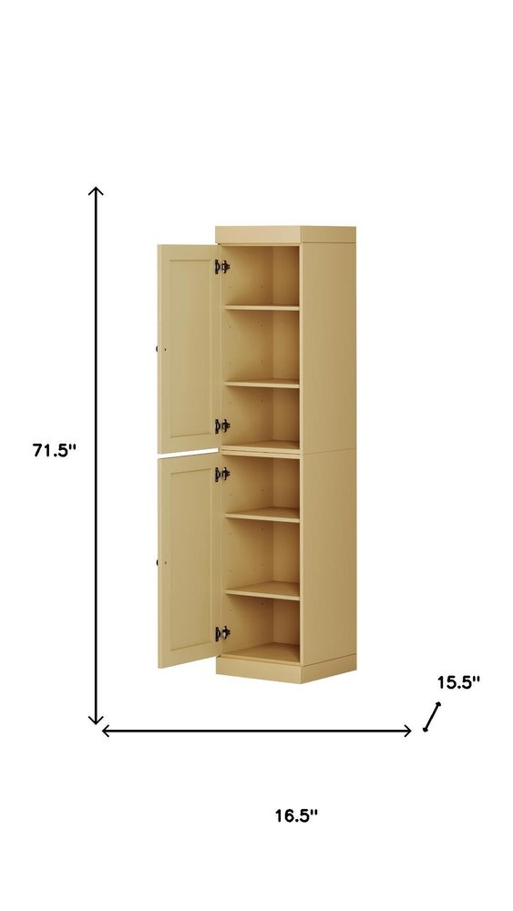 72" Yellow Solid Wood Two Door Pantry Or Storage Closet