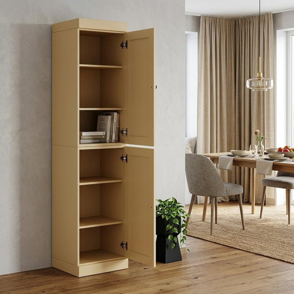 72" Yellow Solid Wood Two Door Pantry Or Storage Closet