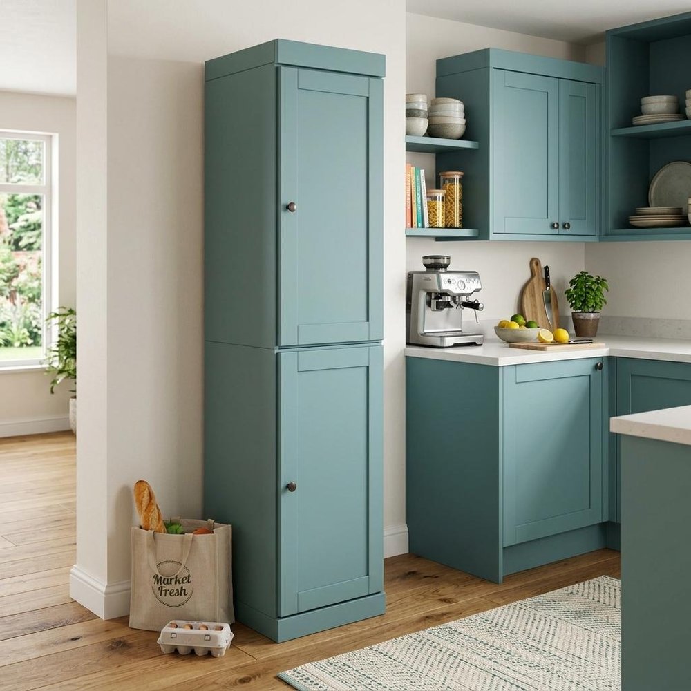 72" Aqua Solid Wood Two Door Pantry Or Storage Closet