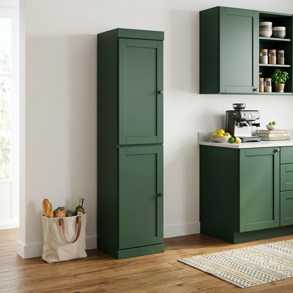 72" Green Solid Wood Two Door Pantry Or Storage Closet