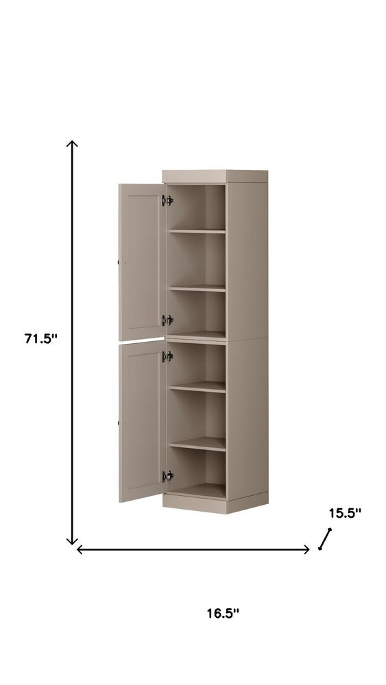 72" Beige Solid Wood Two Door Pantry Or Storage Closet