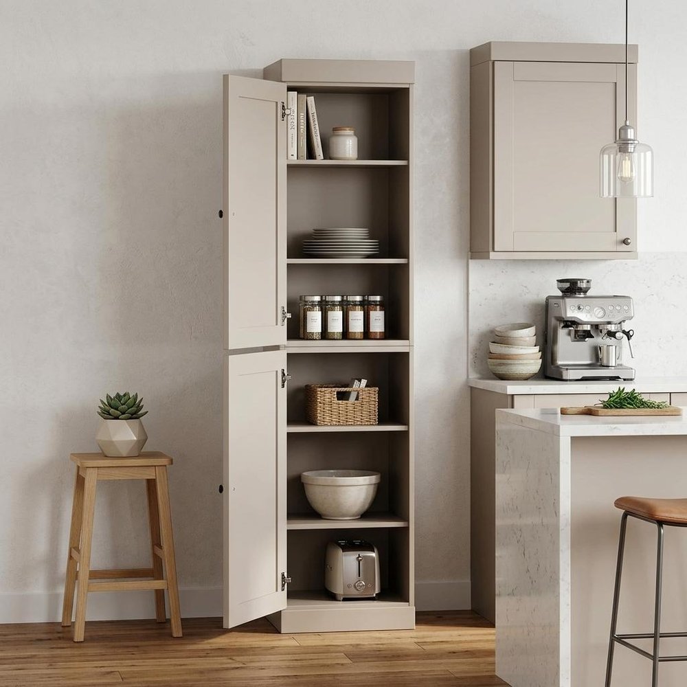 72" Beige Solid Wood Two Door Pantry Or Storage Closet