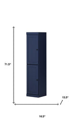 72" Navy Blue Solid Wood Two Door Pantry Or Storage Closet