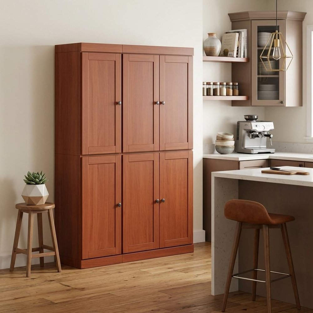 72" Coffee Solid Wood 8 Pantry Or Storage Closet