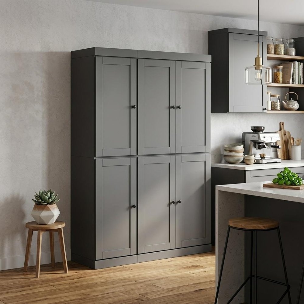 72" Gray Solid Wood 8 Pantry Or Storage Closet