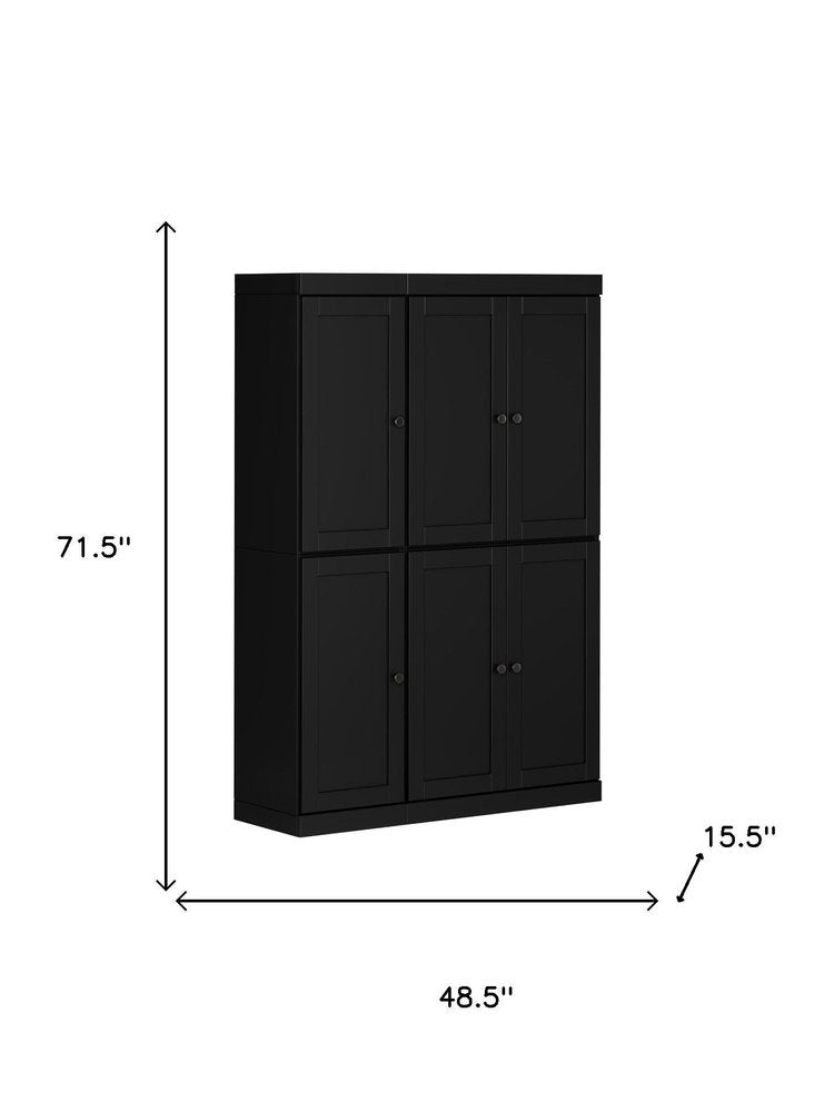 72" Black Solid Wood 8 Pantry Or Storage Closet