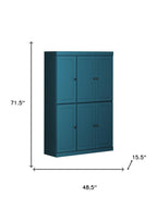 72" Teal Blue Solid Wood 8 Pantry Or Storage Closet