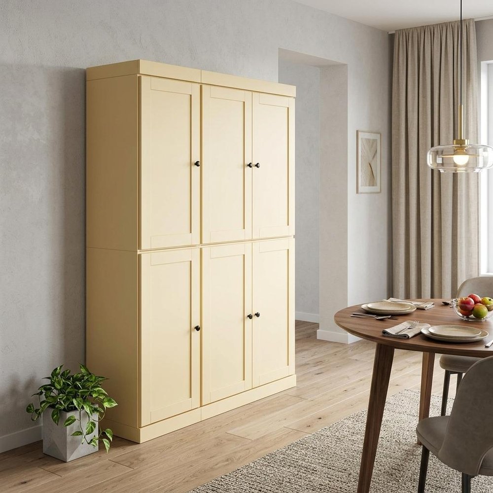 72" Yellow Solid Wood 8 Pantry Or Storage Closet