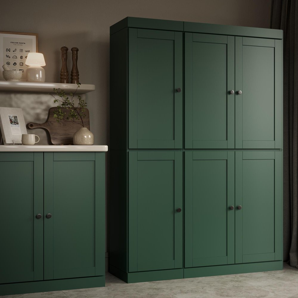 72" Green Solid Wood 8 Pantry Or Storage Closet