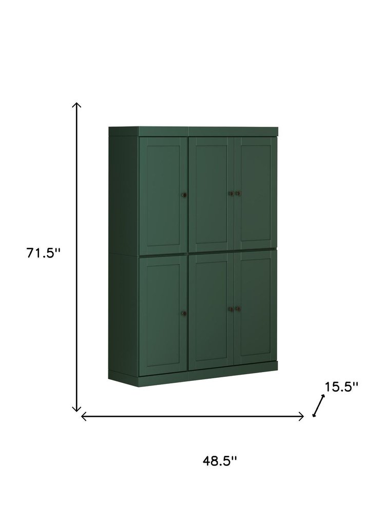 72" Green Solid Wood 8 Pantry Or Storage Closet