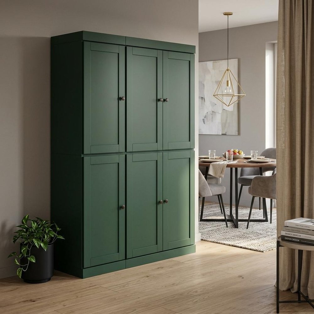 72" Green Solid Wood 8 Pantry Or Storage Closet
