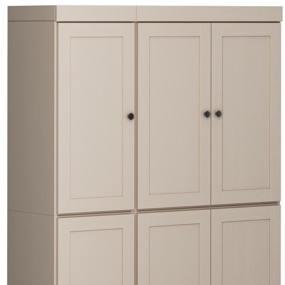 72" Beige Solid Wood 8 Pantry Or Storage Closet