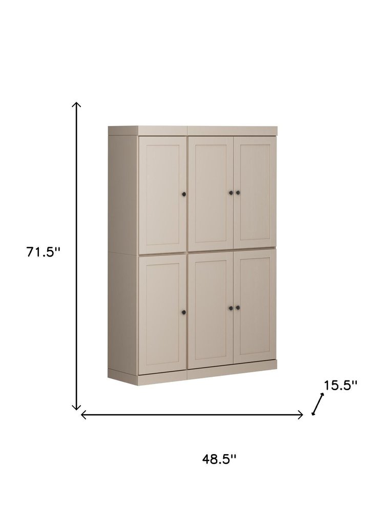 72" Beige Solid Wood 8 Pantry Or Storage Closet