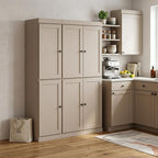 72" Beige Solid Wood 8 Pantry Or Storage Closet