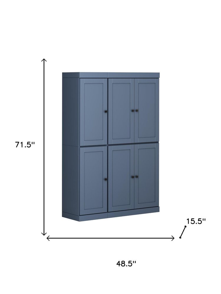 72" French Blue Solid Wood 8 Pantry Or Storage Closet