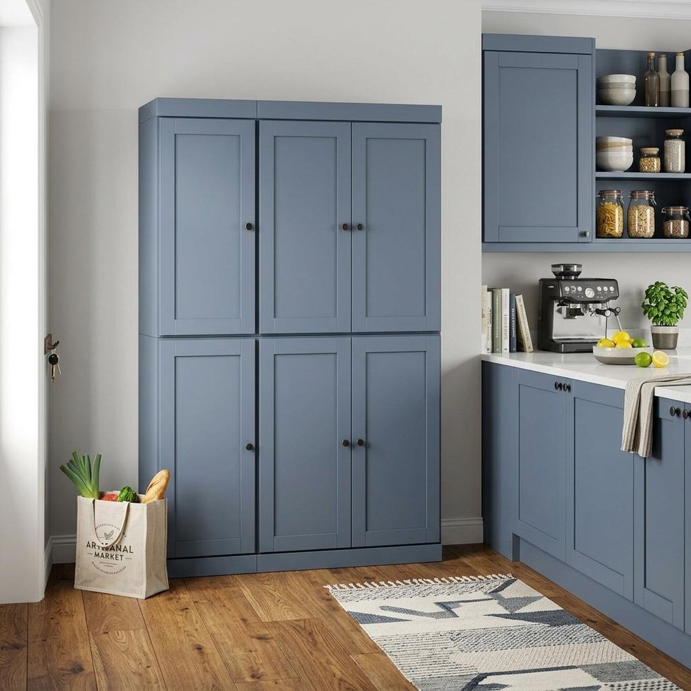 72" French Blue Solid Wood 8 Pantry Or Storage Closet