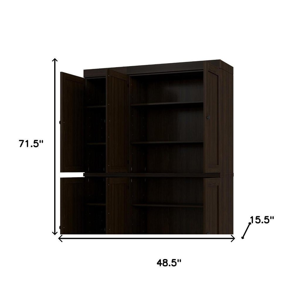 72" Espresso Solid Wood 8 Pantry Or Storage Closet