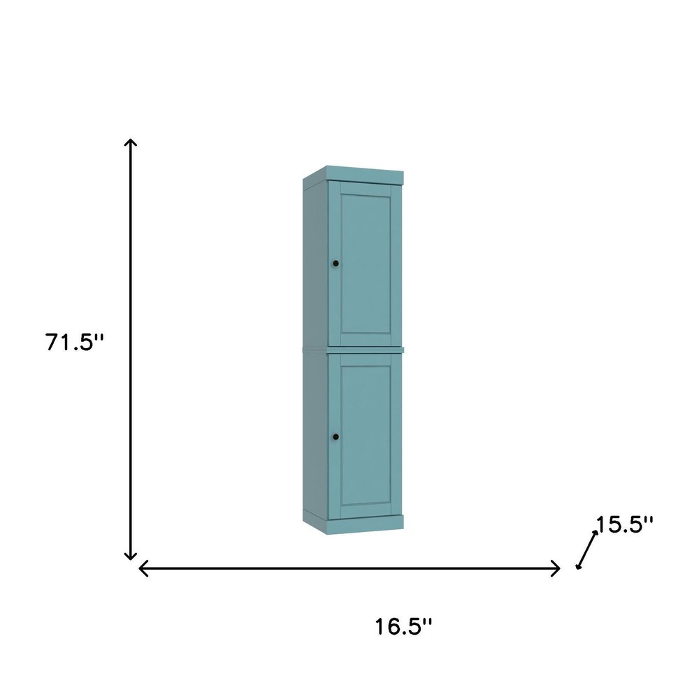 72" Aqua Solid Wood Two Door Pantry Or Storage Closet