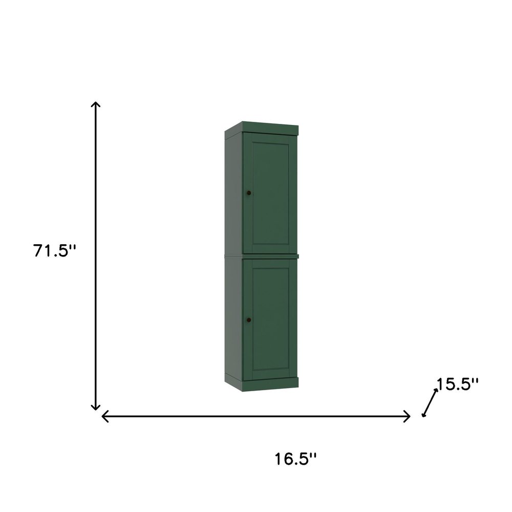 72" Green Solid Wood Two Door Pantry Or Storage Closet