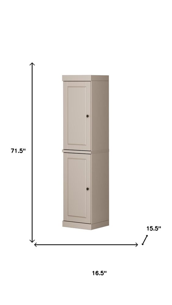 72" Beige Solid Wood Two Door Pantry Or Storage Closet