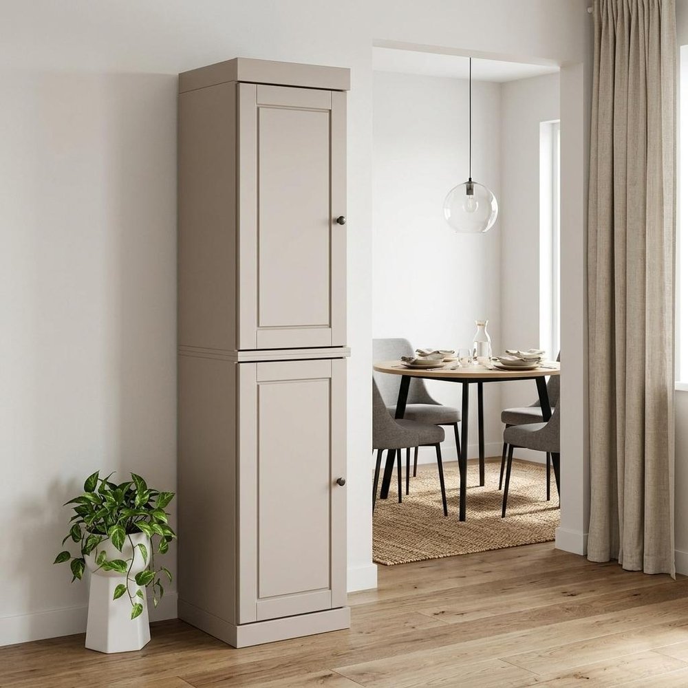 72" Beige Solid Wood Two Door Pantry Or Storage Closet