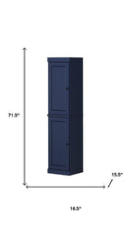 72" Navy Blue Solid Wood Two Door Pantry Or Storage Closet