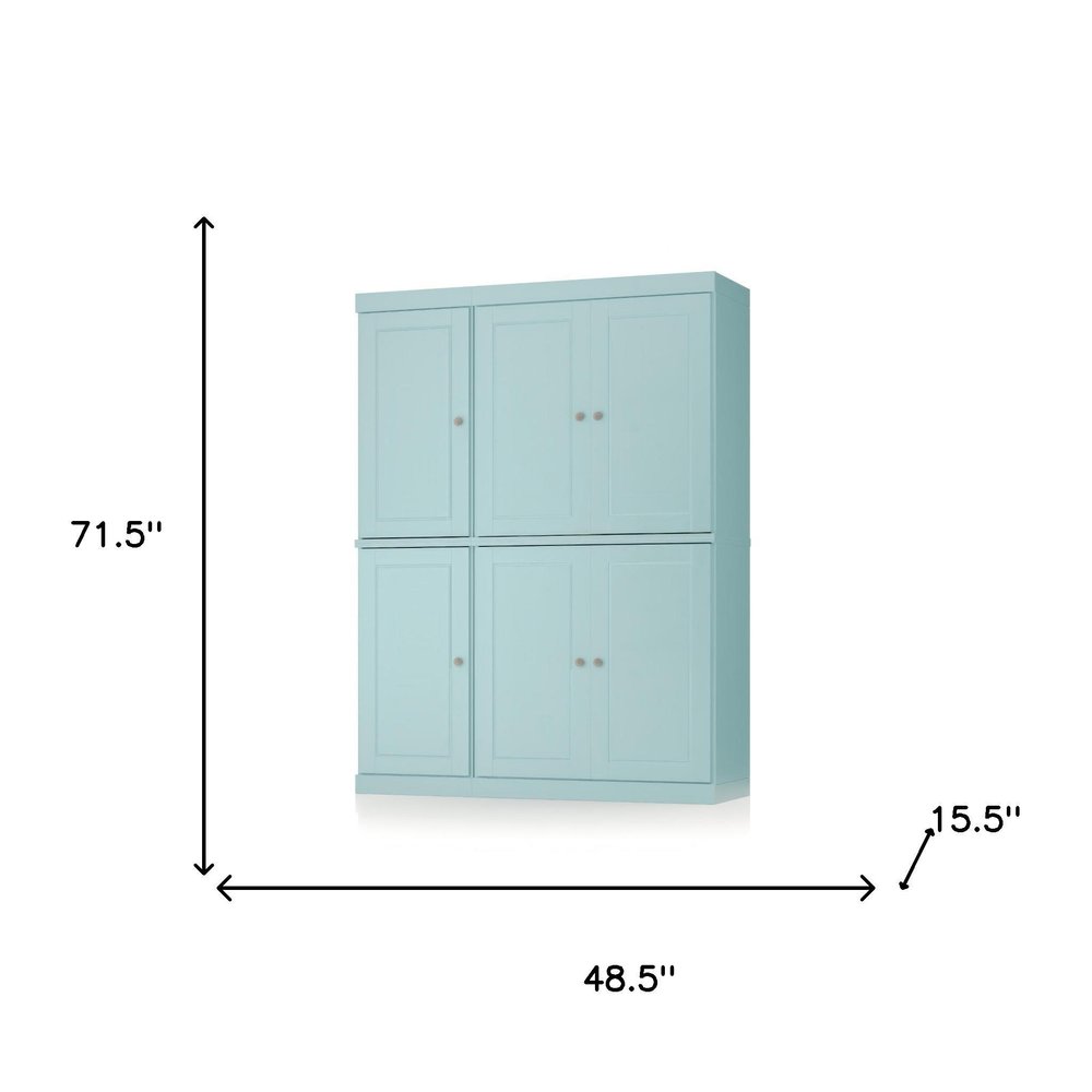 72" Aqua Solid Wood 8 Pantry Or Storage Closet