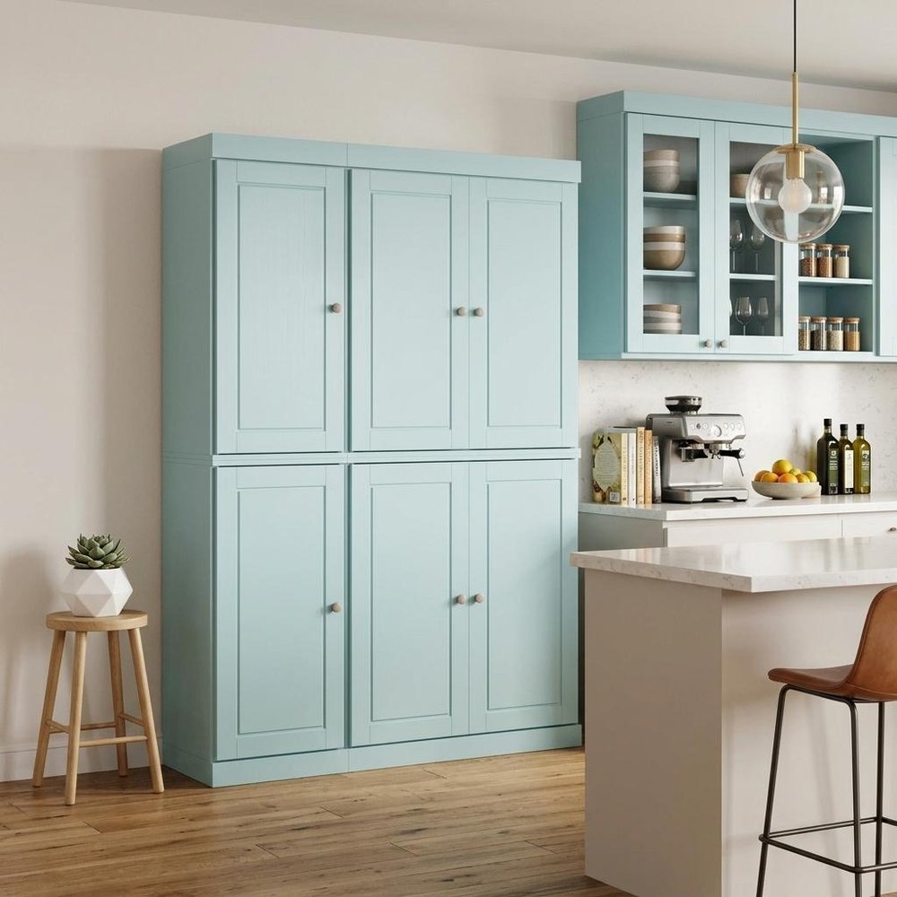 72" Aqua Solid Wood 8 Pantry Or Storage Closet