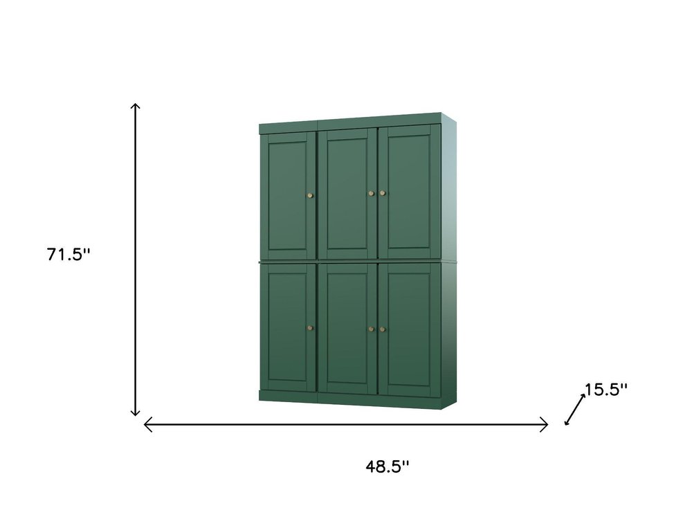 72" Green Solid Wood 8 Pantry Or Storage Closet