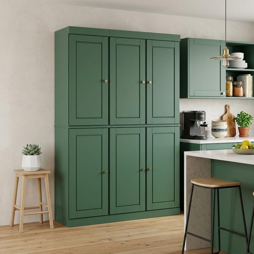 72" Green Solid Wood 8 Pantry Or Storage Closet