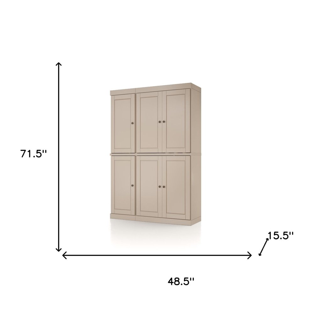 72" Beige Solid Wood 8 Pantry Or Storage Closet