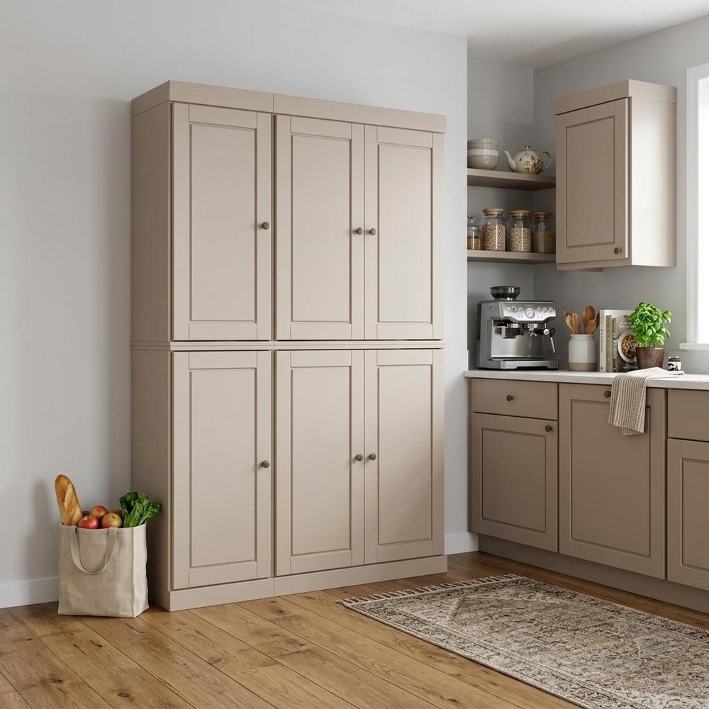 72" Beige Solid Wood 8 Pantry Or Storage Closet