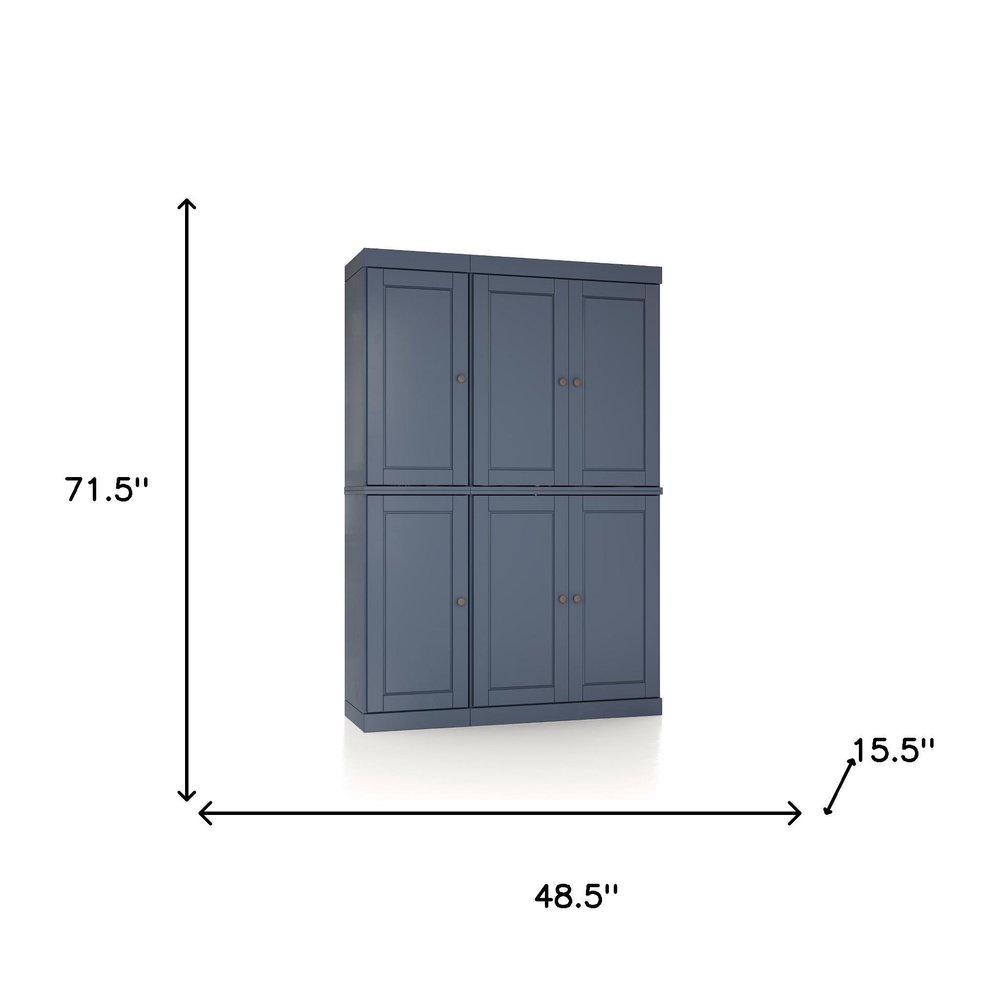 72" French Blue Solid Wood 8 Pantry Or Storage Closet
