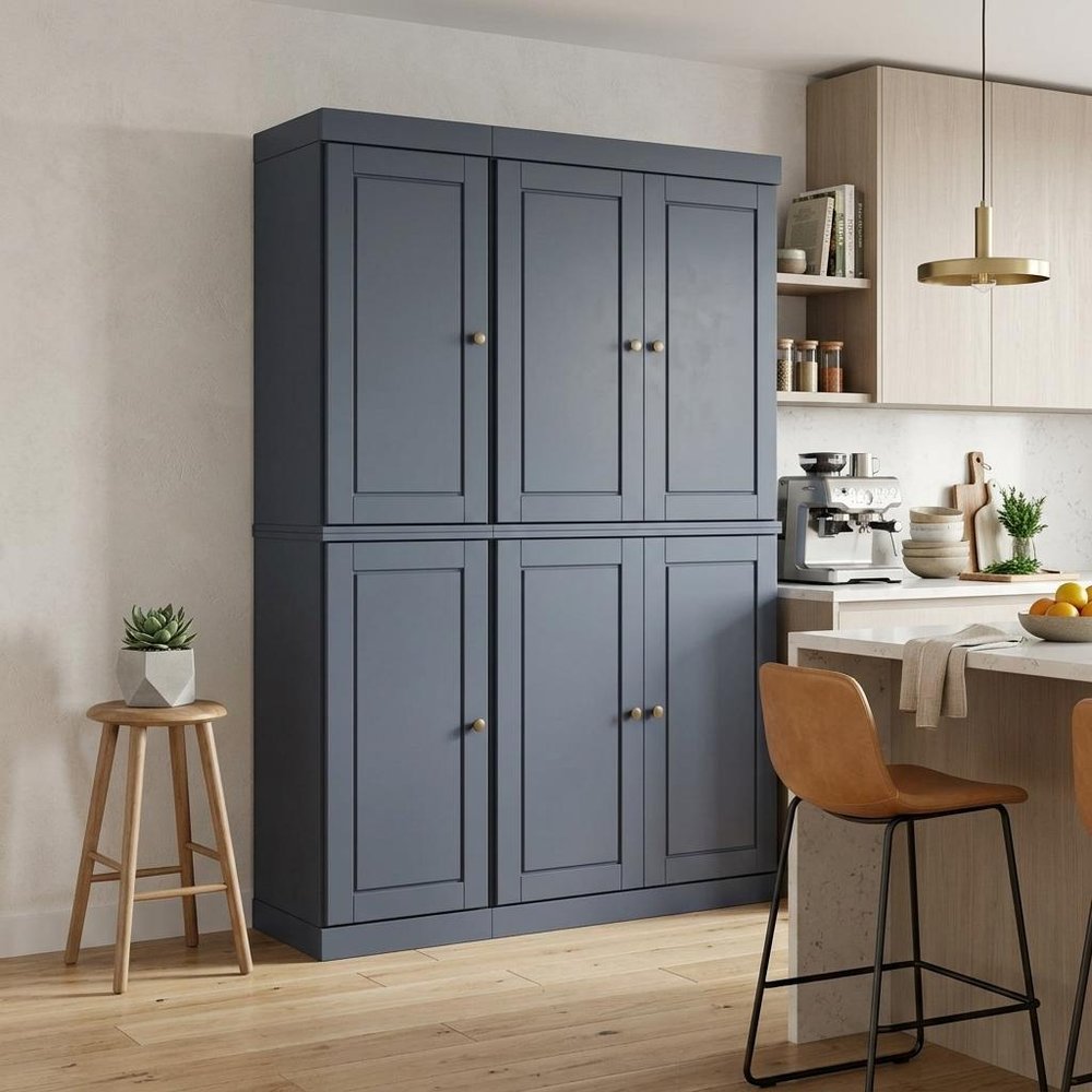 72" French Blue Solid Wood 8 Pantry Or Storage Closet