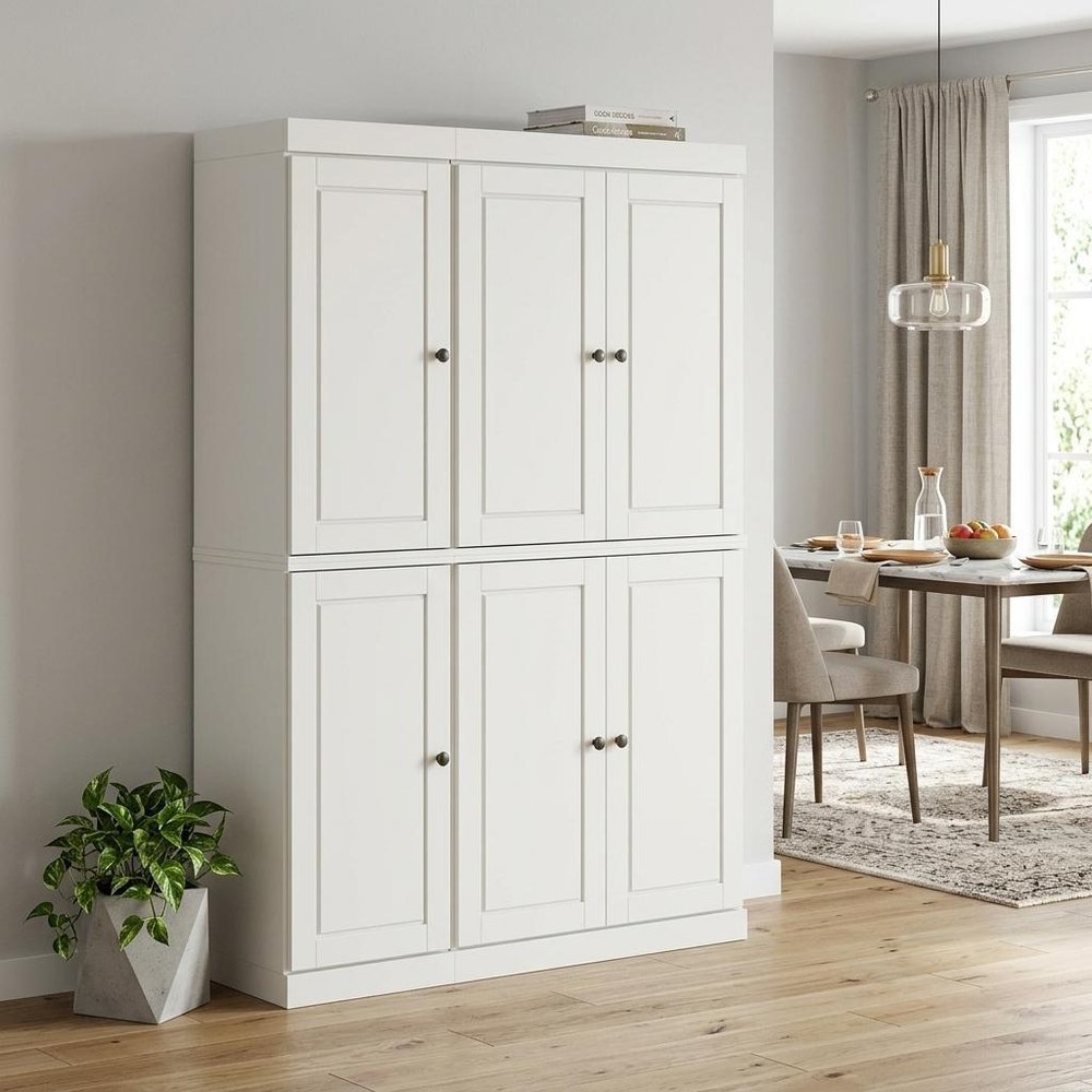 72" Off White Solid Wood 8 Pantry Or Storage Closet