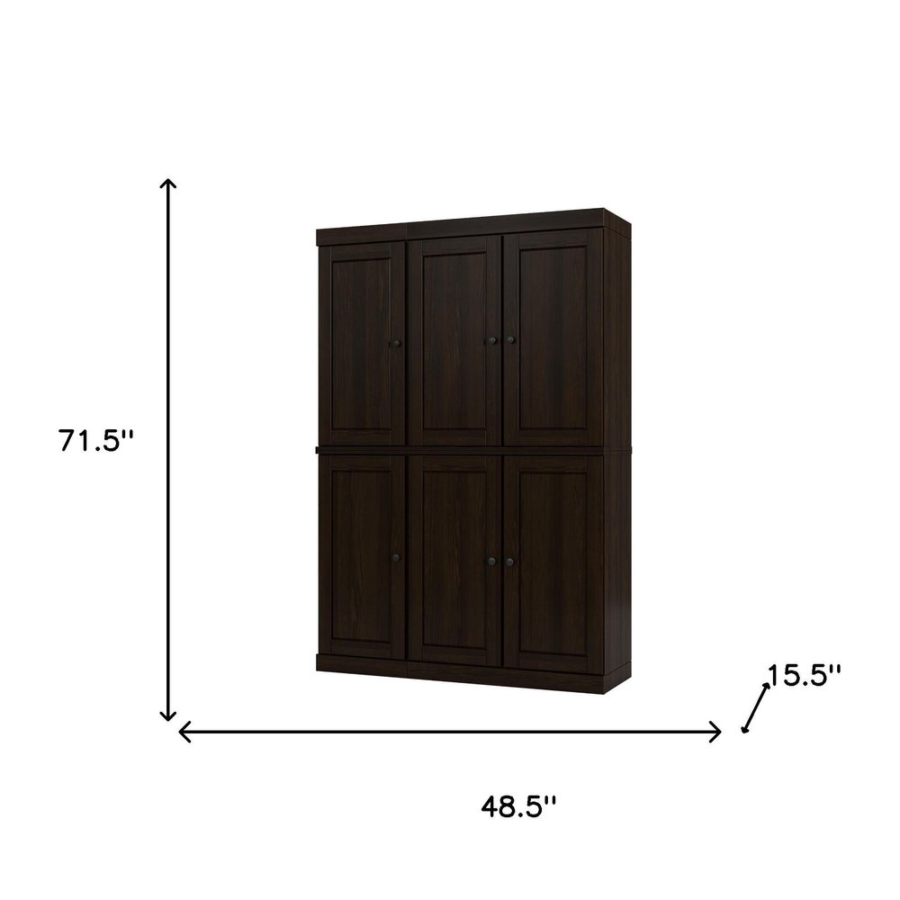 72" Espresso Solid Wood 8 Pantry Or Storage Closet