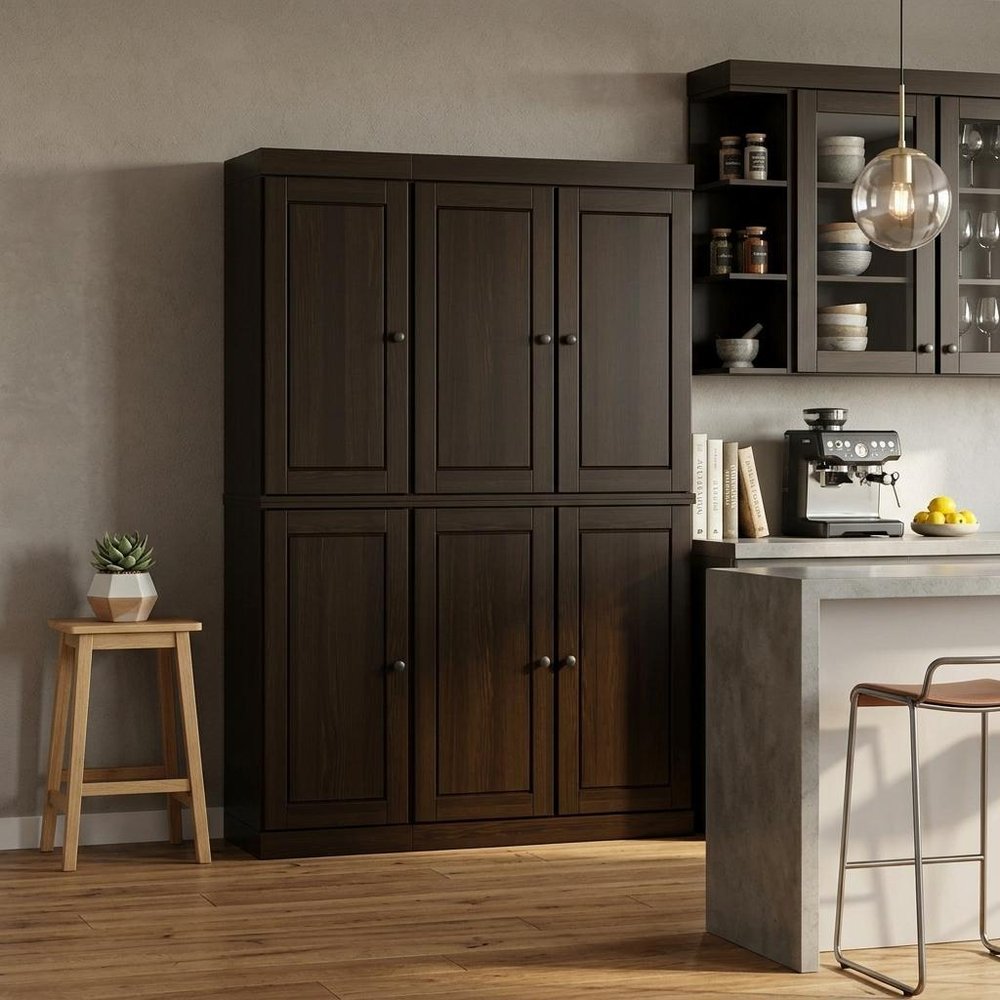 72" Espresso Solid Wood 8 Pantry Or Storage Closet