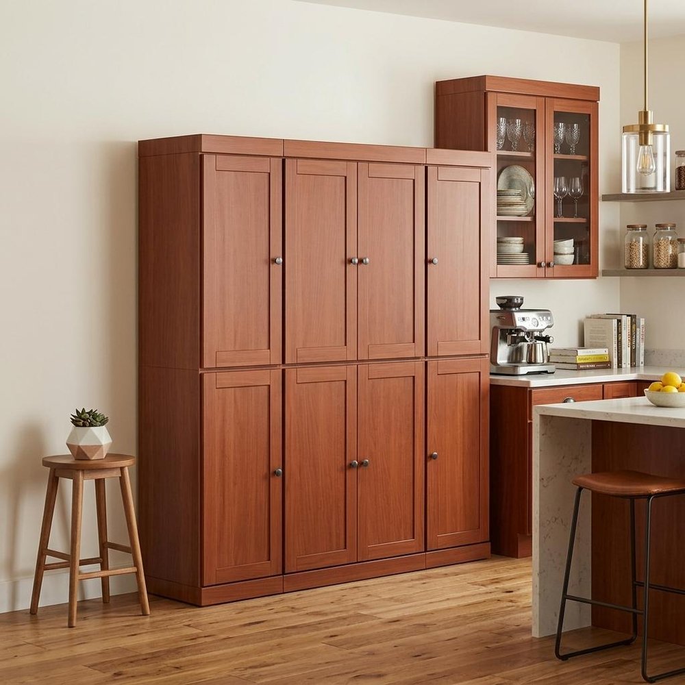 72" Coffee Solid Wood 8 Two Drawer Pantry Or Storage Closet