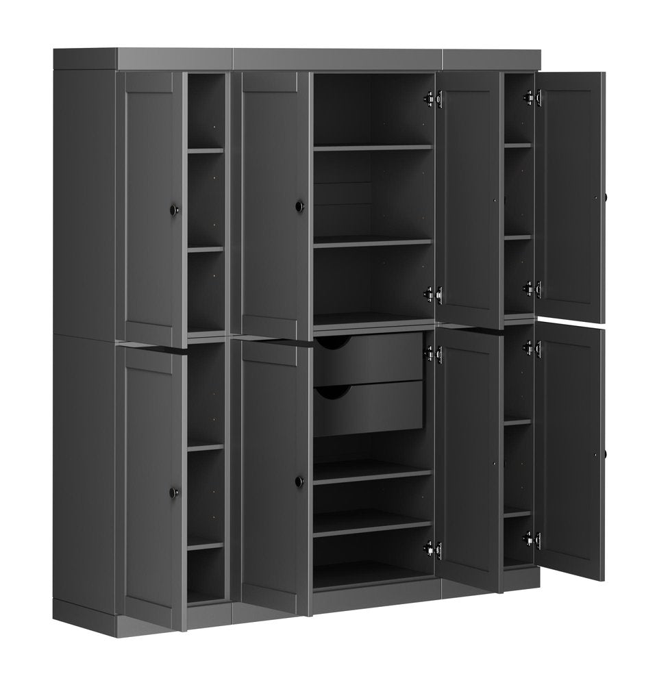 72" Gray Solid Wood 8 Two Drawer Pantry Or Storage Closet