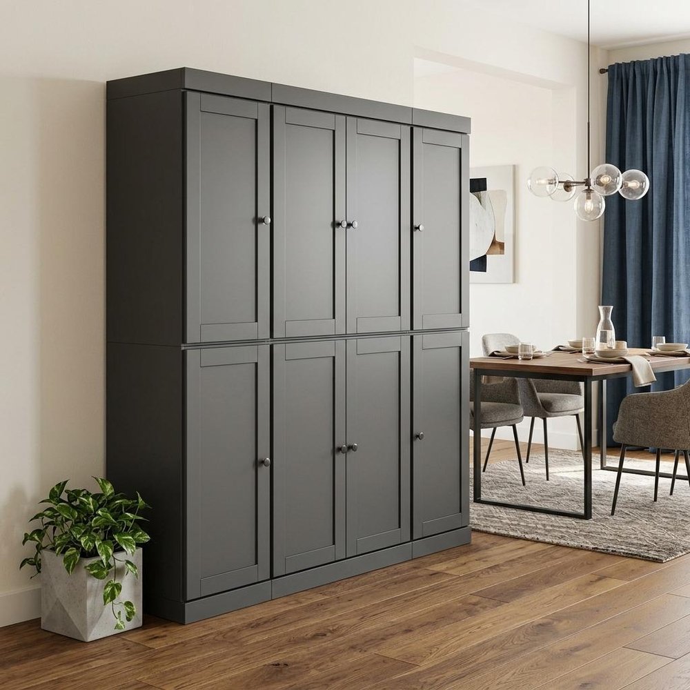 72" Gray Solid Wood 8 Two Drawer Pantry Or Storage Closet
