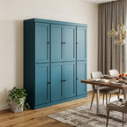 72" Teal Blue Solid Wood 8 Two Drawer Pantry Or Storage Closet
