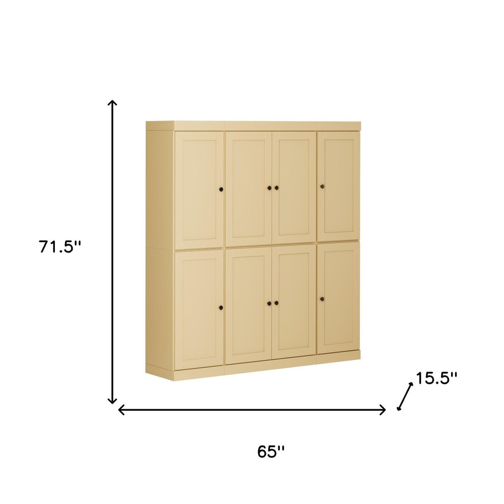 72" Yellow Solid Wood 8 Two Drawer Pantry Or Storage Closet