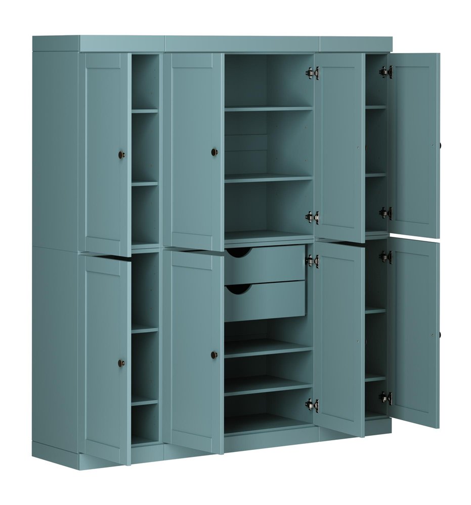 72" Aqua Solid Wood 8 Two Drawer Pantry Or Storage Closet