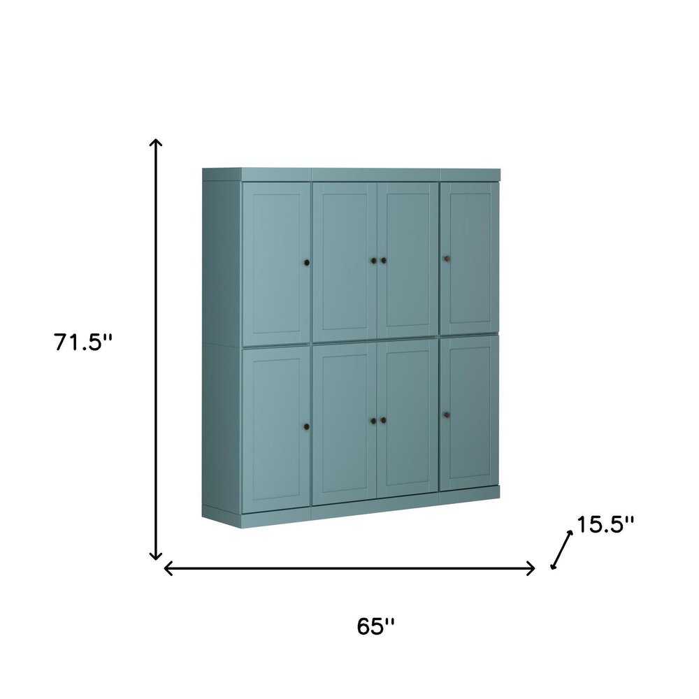 72" Aqua Solid Wood 8 Two Drawer Pantry Or Storage Closet