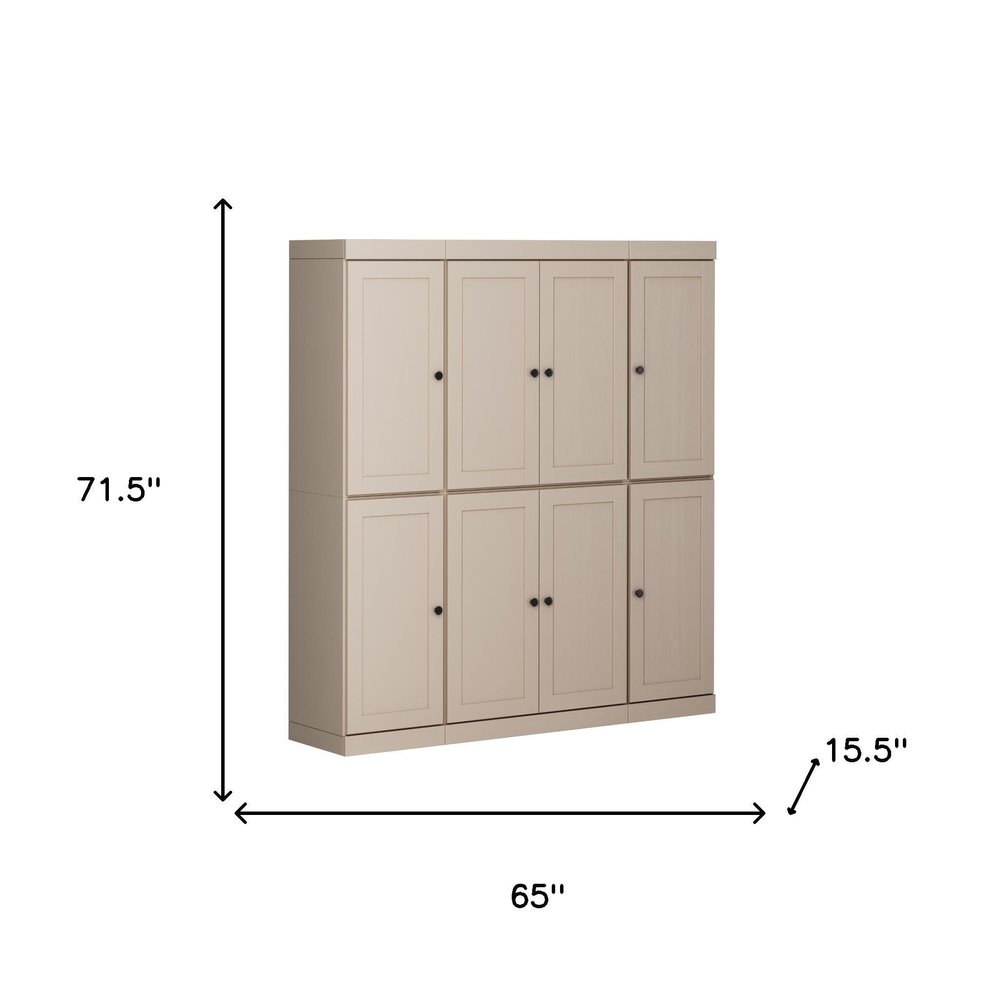 72" Beige Solid Wood 8 Two Drawer Pantry Or Storage Closet