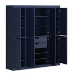 72" Navy Blue Solid Wood 8 Two Drawer Pantry Or Storage Closet