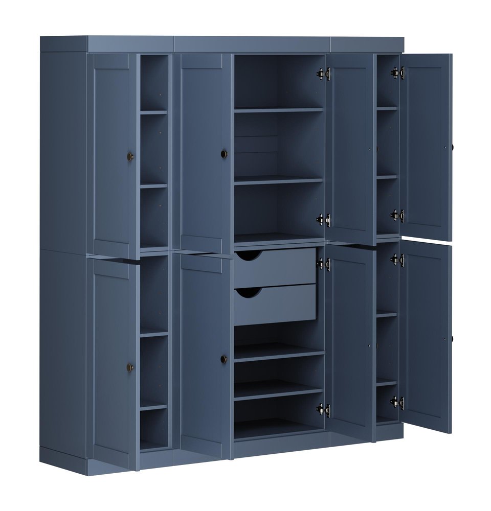 72" French Blue Solid Wood 8 Two Drawer Pantry Or Storage Closet