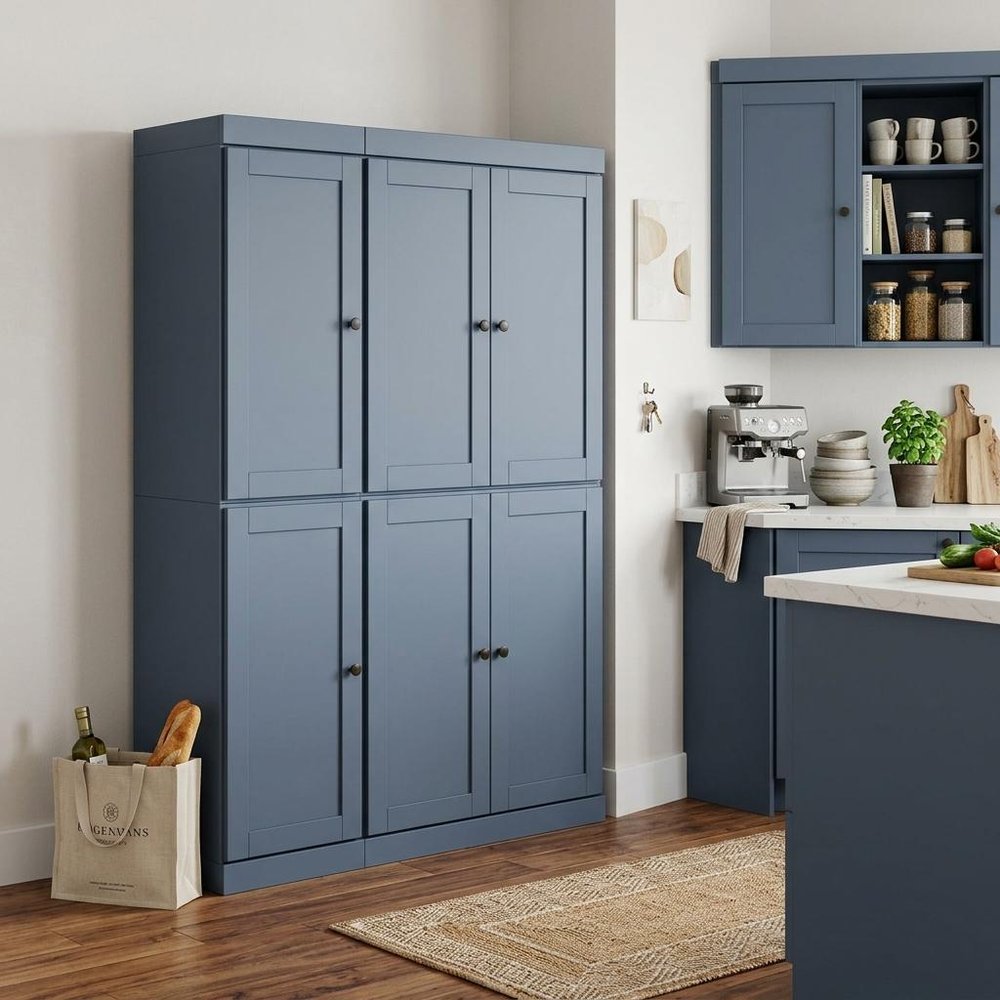 72" French Blue Solid Wood 8 Two Drawer Pantry Or Storage Closet