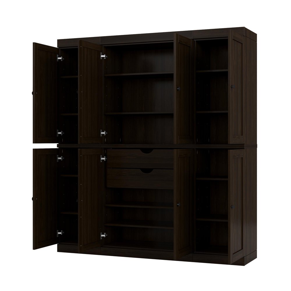 72" Espresso Solid Wood 8 Two Drawer Pantry Or Storage Closet